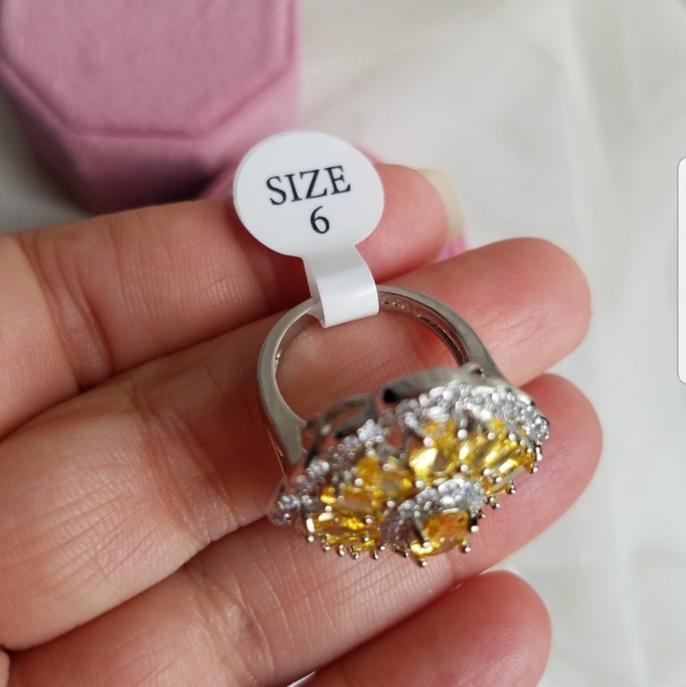 Swarovski Elements Citrine Yellow 925 Sterling Silver Earrings & Ring SET NEW - Picture 12 of 16